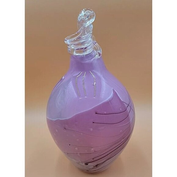 VCL Hand Blown Art Glass Pitcher Artist Signed Numbered 8006 Pink Swirl 12" 1968 - Picture 2 of 15